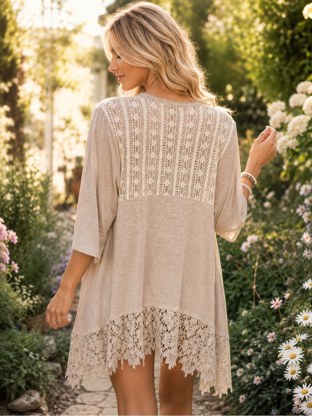 Origami L/XL Taupe Crochet Hem Tunic - Picture 2 of 7